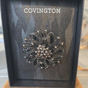 Covington Elegant Black and Silver Floral Brooch
